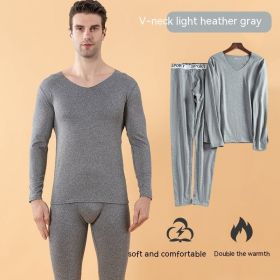 Milk Silk Seamless  Thermal Underwear Men's Suit (Option: Light Heather Gray-L)