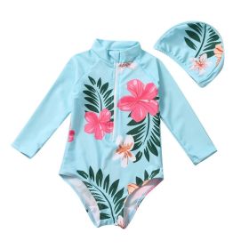 Children's Swimsuit One-Piece Sunscreen Swimsuit Swimsuit Set (Option: Blue-S)
