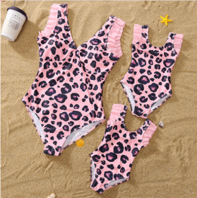 Parent-child Swimsuit Mother-daughter Suit Solid Color V-neck One-piece (Option: Style2-Mom S)