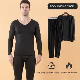 Milk Silk Seamless  Thermal Underwear Men's Suit (Option: Black-L)