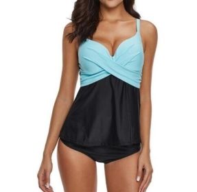 Print Two Piece Swimsuit Backless Tankinis (Color: Light Blue, size: XL)