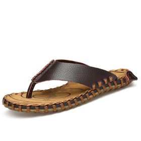 Men Flip Flops Leather Summer Designer Men's Slippers Outdoor Sandals Lightweight Mens Slides Casual Beach Shoes Zapatos Hombre (Color: Dark Brown, size: 11)