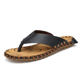 Men Flip Flops Leather Summer Designer Men's Slippers Outdoor Sandals Lightweight Mens Slides Casual Beach Shoes Zapatos Hombre (Color: Black, size: 8)