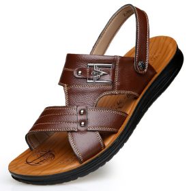 2022 New Men Sandals Split Leather Men Beach Shoes Roman Men Casual Shoes Men Slippers Sneakers Summer Outdoor Shoes Flip Flops (Color: Brown, size: 8.5)