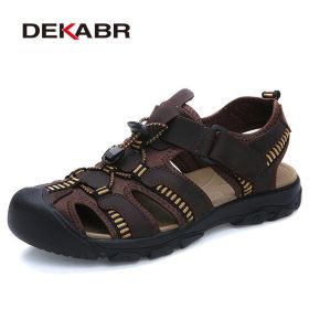 DEKABR Plus Size 38-48 New Men's Sandals Men Summer Beach Flip Flops Comfortable Non-slip Water Shoes Flat Light Casual Slippers (Color: 01 Dark Brown, size: 11)