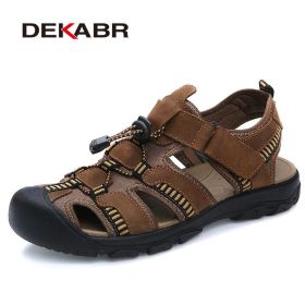 DEKABR Plus Size 38-48 New Men's Sandals Men Summer Beach Flip Flops Comfortable Non-slip Water Shoes Flat Light Casual Slippers (Color: 01 Brown, size: 10)