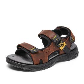 Summer Sandals Men Leather Classic Roman Sandals 2022 Slipper Outdoor Sneaker Beach Rubber Flip Flops Men Water Trekking Sandals (Color: Auburn, size: 45)