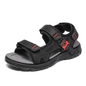 Summer Sandals Men Leather Classic Roman Sandals 2022 Slipper Outdoor Sneaker Beach Rubber Flip Flops Men Water Trekking Sandals (Color: Black, size: 40)
