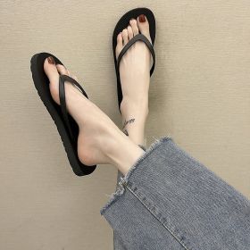 Thick Bottom Platform Flip Flops Women Clip Toe Slippers Summer Soft Bathroom Home Sandals Slides Outdoor Indoor Shoes Beach (Color: Light-Black, size: 35-36)