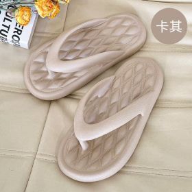 Women Flip Flops Thong Shoes Simple White Black Comfortable Slippers Summer Fashion Casual Massage Non-Slip Couple Beach Slides (Color: Khaki, size: CN 36-37)
