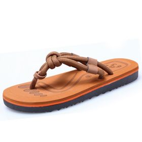 Men's Summer New Men's Beach Shoes Vietnam Slippers Outdoor Non-slip Korean Trend Personality Flip-flops Mens House Slippers (Color: Khaki, size: 41)