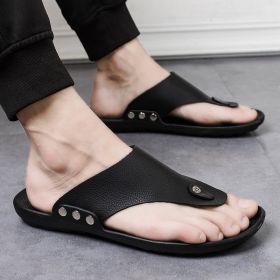 Men's New Summer New Korean Sandals Men's Flip-Flops Beach Shoes Fashion Casual Sandals Indoor and Outdoor Wear Mens Slippers (Color: Black, size: 42)