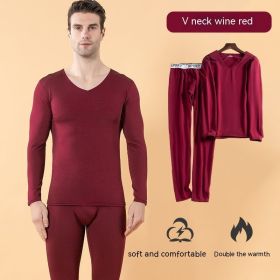 Milk Silk Seamless  Thermal Underwear Men's Suit (Option: Burgundy-XXXXL)
