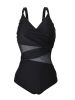 Plus Size Contrast Mesh Criss Cross One Piece Swimsuit; Women's Plus High Stretch V Neck Boho One Piece Beachwear