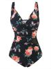 Plus Size Contrast Mesh Criss Cross One Piece Swimsuit; Women's Plus High Stretch V Neck Boho One Piece Beachwear