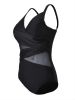 Plus Size Contrast Mesh Criss Cross One Piece Swimsuit; Women's Plus High Stretch V Neck Boho One Piece Beachwear