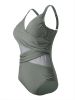 Plus Size Contrast Mesh Criss Cross One Piece Swimsuit; Women's Plus High Stretch V Neck Boho One Piece Beachwear