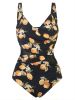 Plus Size Contrast Mesh Criss Cross One Piece Swimsuit; Women's Plus High Stretch V Neck Boho One Piece Beachwear