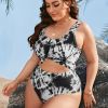 Plus Size Tie Dye Cut Out Knot Front One Piece Swimsuit; Women's Plus Modest High Stretch Swimsuit