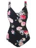 Plus Size Contrast Mesh Criss Cross One Piece Swimsuit; Women's Plus High Stretch V Neck Boho One Piece Beachwear