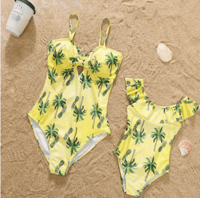 Parent-child Swimsuit Mother-daughter Suit Solid Color V-neck One-piece (Option: Style5-Girls 8to9T)